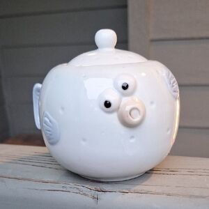 Vintage Kato Kogei Japan Ceramic Pufferfish Spice /  Sugar Bowl